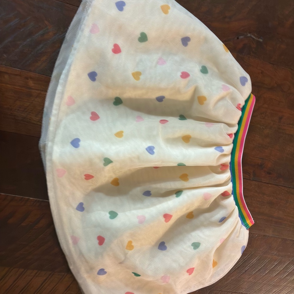 Old Navy Cream Skirt with Rainbow Heart Print and Rainbow Waistband